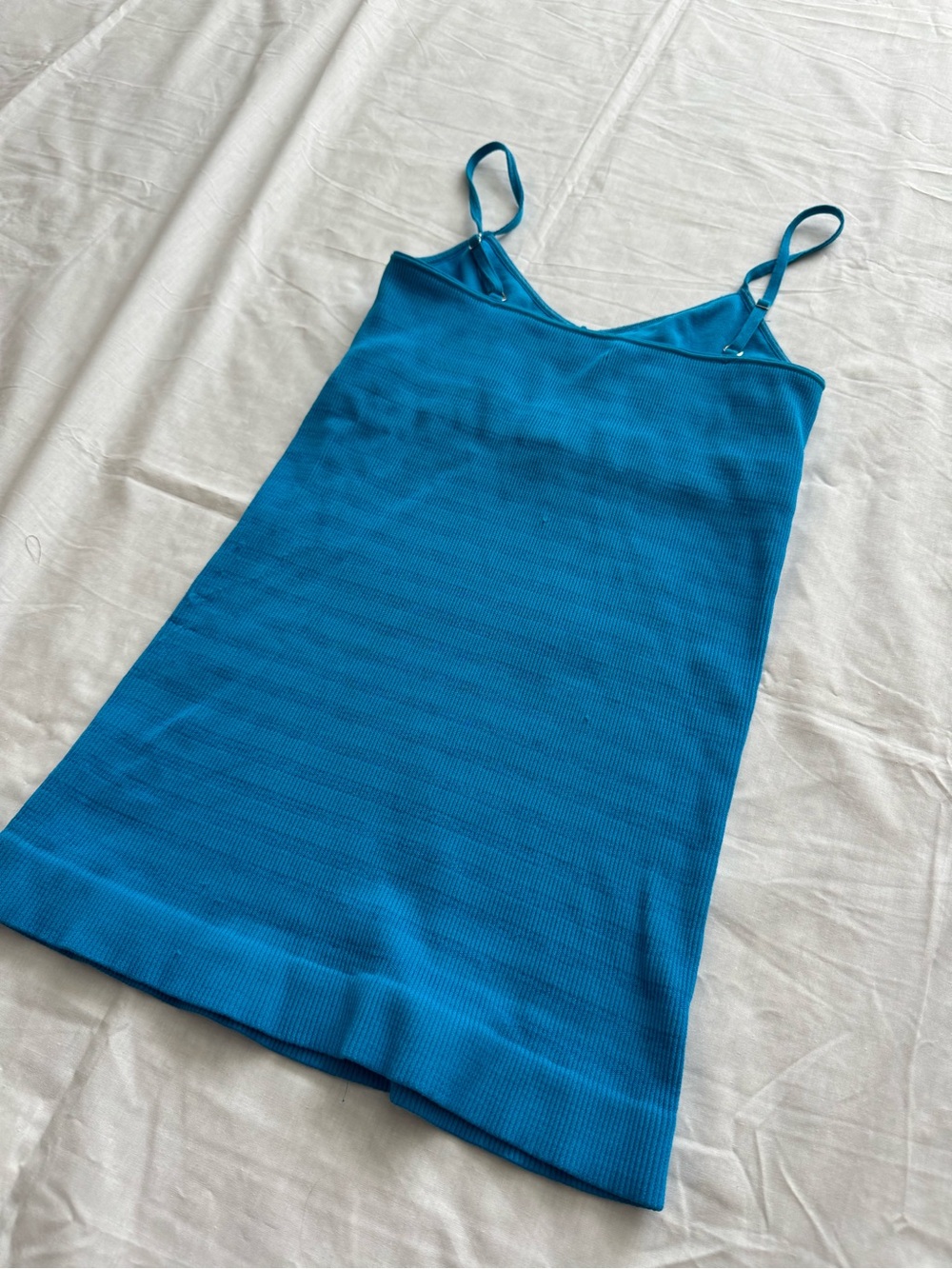 Bebe Blue Ribbed Cami Tank Top Made in USA Stretch Y2K Size M/L